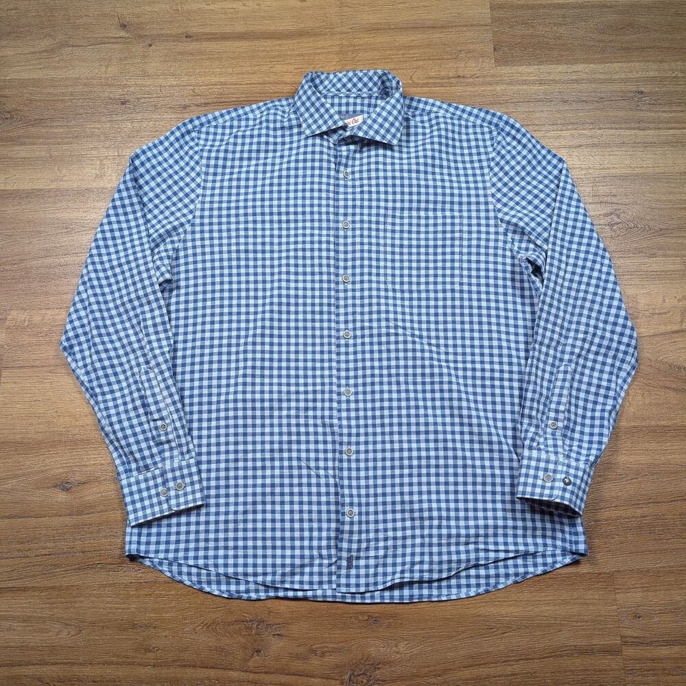 Johnnie-O Hanging Out Button Up Shirt Men's Size Large Blue Plaid Check Cotton